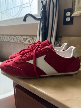 Mila Paoli Red and White Low-Profile Women's Sneakers